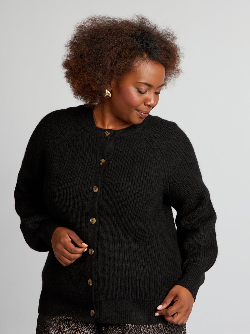 Cardigan col rond maille épaisse noir - Kiabi