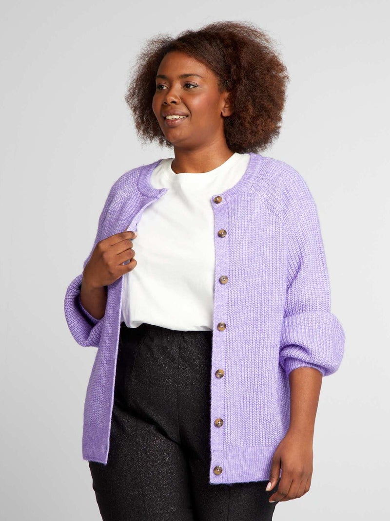 Cardigan col rond maille épaisse Violet - Kiabi