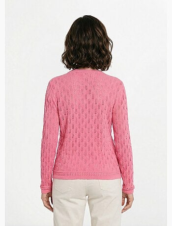 Cardigan col v boutonné ajouré uni coton - afibel