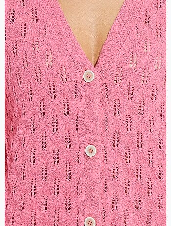 Cardigan col v boutonné ajouré uni coton - afibel