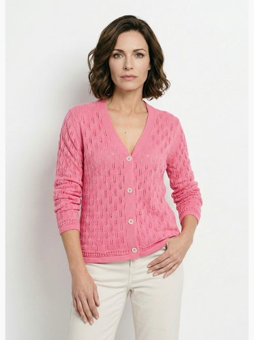 Cardigan col v boutonné ajouré uni coton - afibel - Kiabi