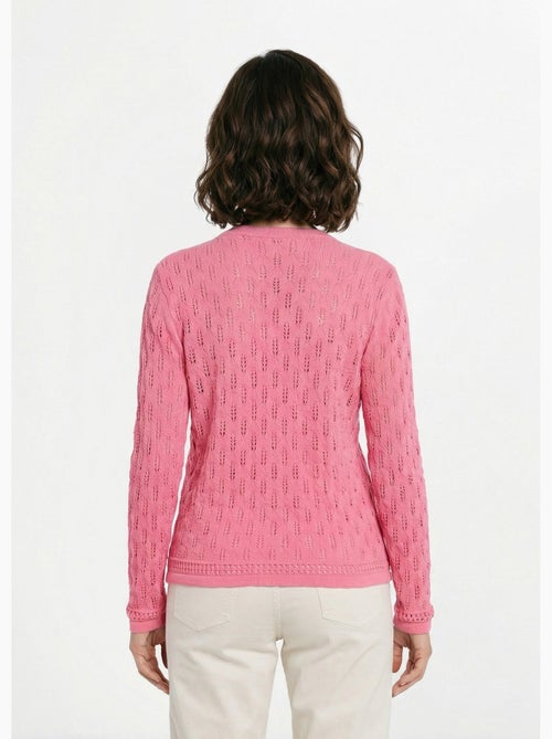 Cardigan col v boutonné ajouré uni coton - afibel - Kiabi