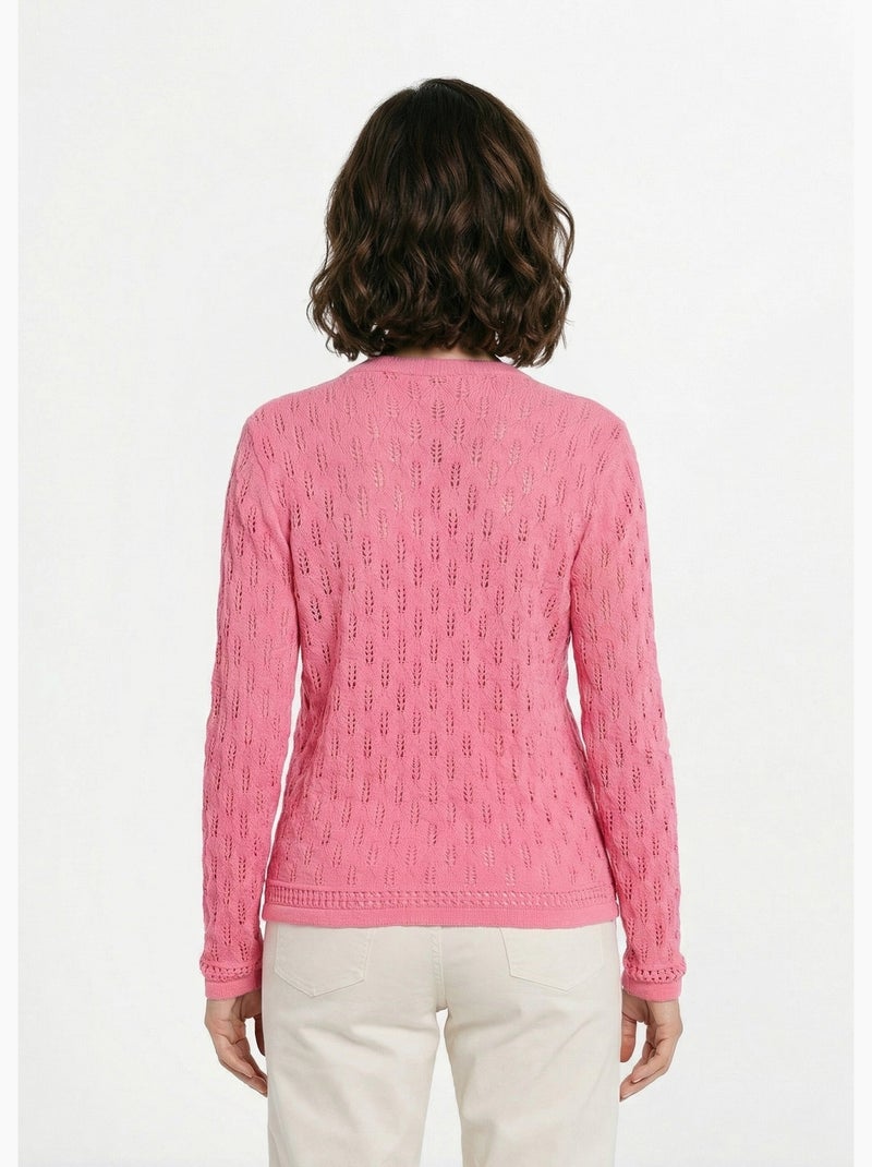 Cardigan col v boutonné ajouré uni coton - afibel Rose - Kiabi