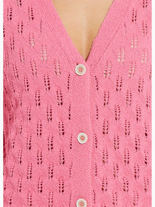 Cardigan col v boutonné ajouré uni coton - afibel - Kiabi