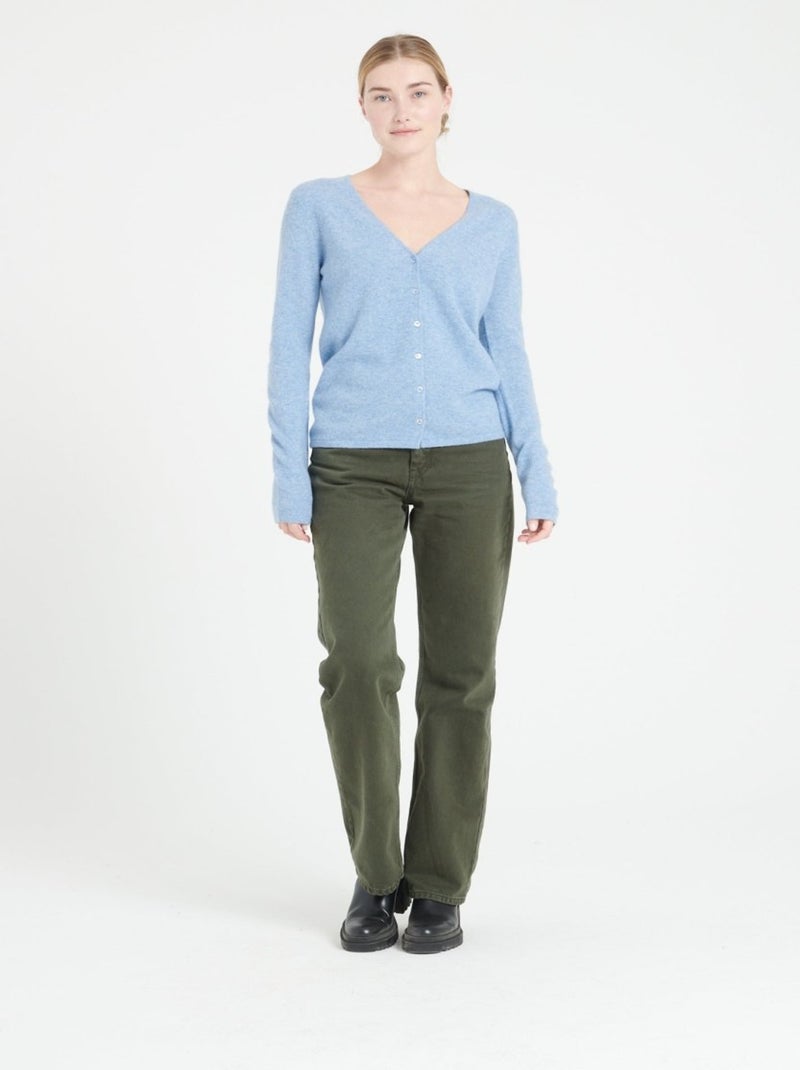 Cardigan col V femme 100% cachemire - LILLY 7A Bleu ciel - Kiabi