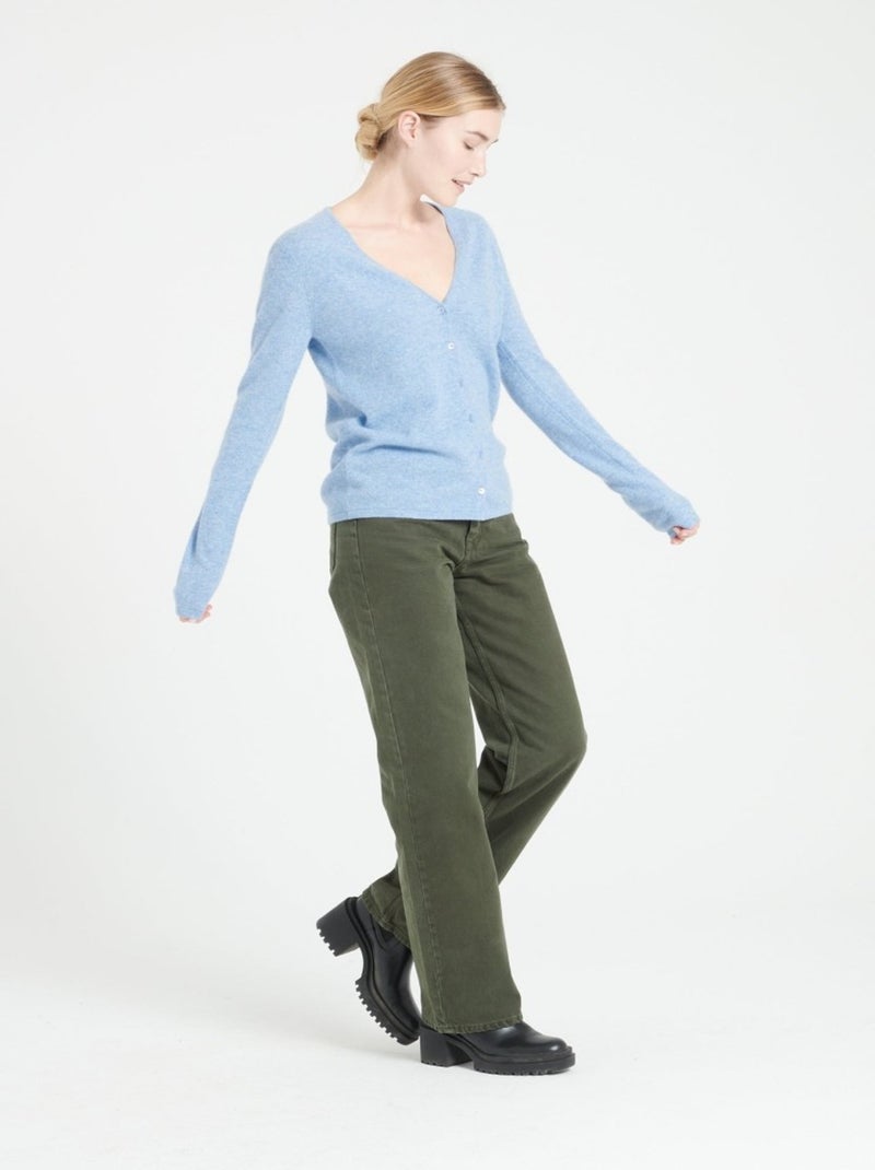 Cardigan col V femme 100% cachemire - LILLY 7A Bleu ciel - Kiabi