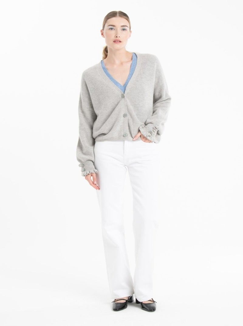Cardigan col V femme 100% cachemire & laine - KELLY 28 Gris - Kiabi