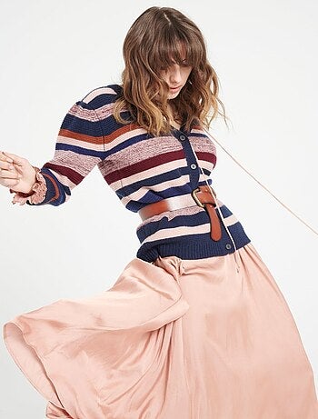 Cardigan col V manches 3/4 femme 100% cachemire 6 fils - MIA 11