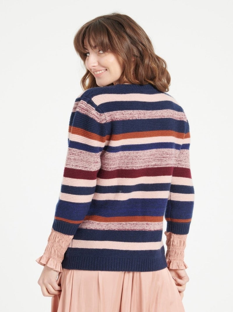 Cardigan col V manches 3/4 femme 100% cachemire 6 fils  - MIA 11 Bleu Multicolore - Kiabi