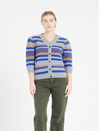 Cardigan col V manches 3/4 femme 100% cachemire 6 fils - MIA 11