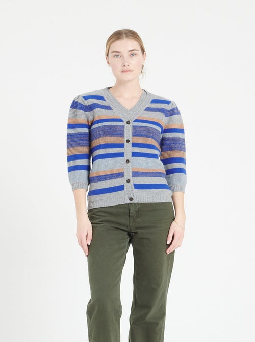Cardigan col V manches 3/4 femme 100% cachemire 6 fils  - MIA 11 - Kiabi