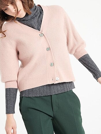 Cardigan col V manches courtes femme 100% cachemire - MIA 13