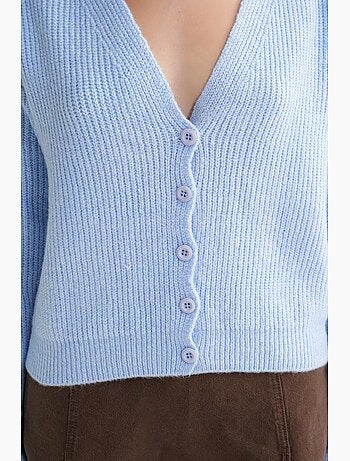 Cardigan côtelé à boutons et col en v texturé mixray