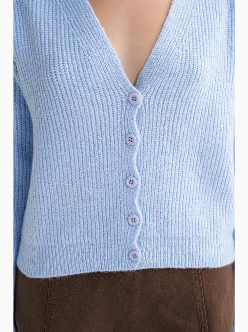 Cardigan côtelé à boutons et col en v texturé mixray Bleu ciel - Kiabi