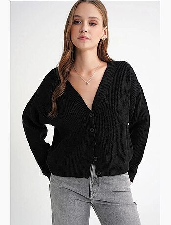 Cardigan côtelé à boutons et col en v texturé mixray