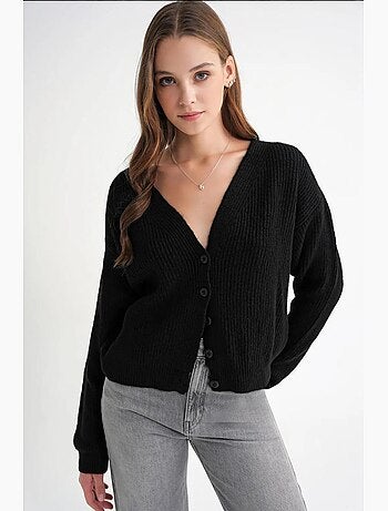 Cardigan côtelé à boutons et col en v texturé mixray