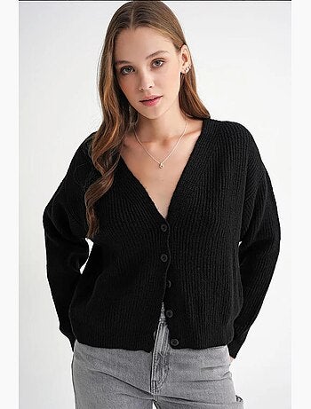 Cardigan côtelé à boutons et col en v texturé mixray
