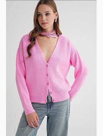 Cardigan côtelé à boutons et col en v texturé mixray