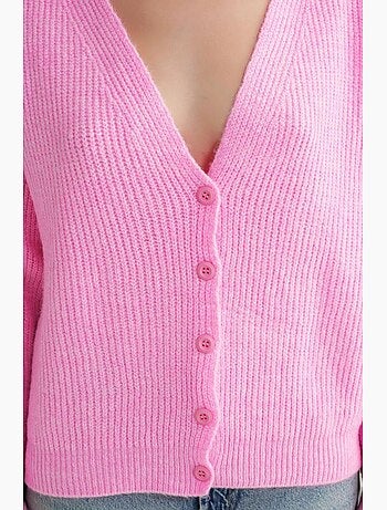 Cardigan côtelé à boutons et col en v texturé mixray
