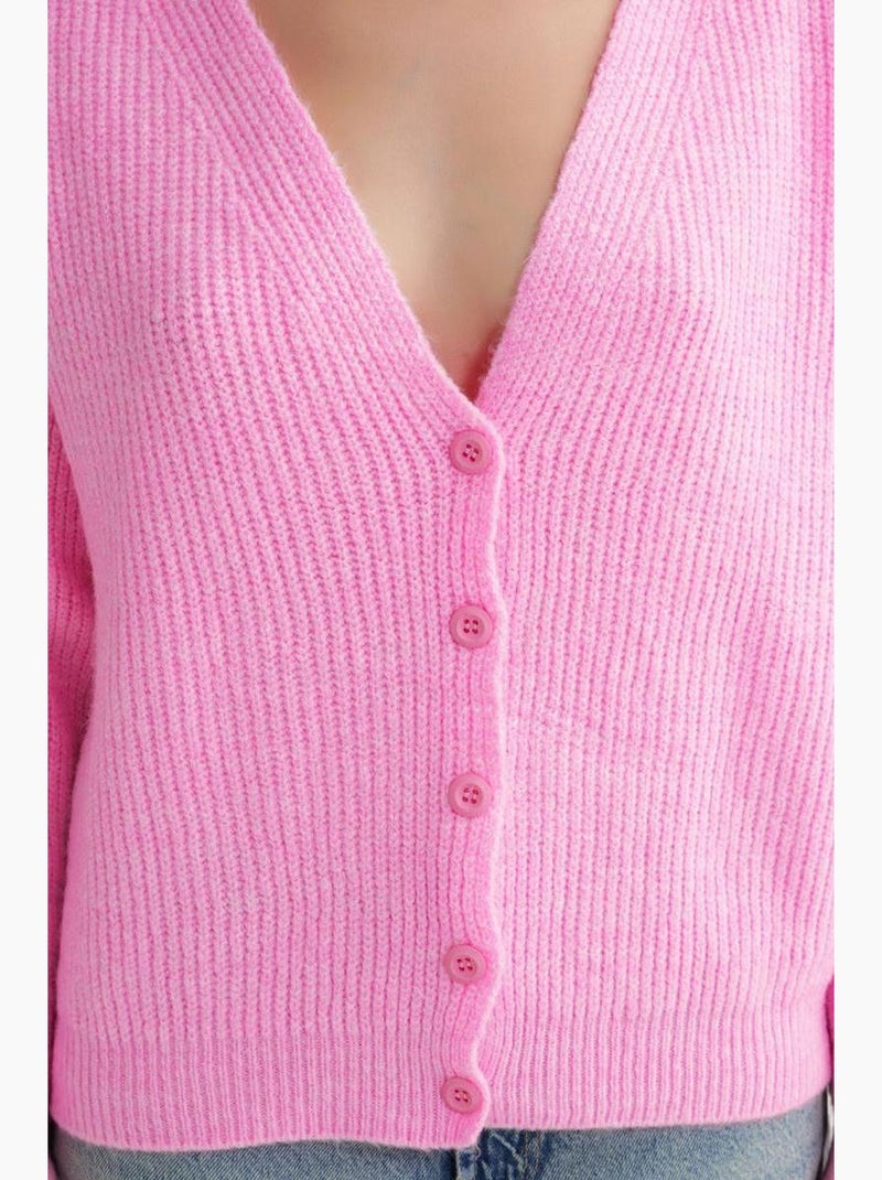 Cardigan côtelé à boutons et col en v texturé mixray Rose pâle - Kiabi