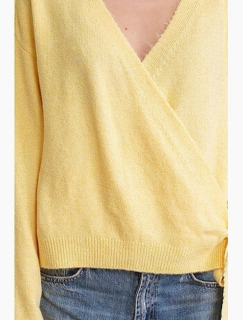 Cardigan côtelé à col en v et fermeture à nouer mixray