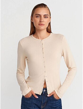 Cardigan côtelé à col rond et boutons dilvin