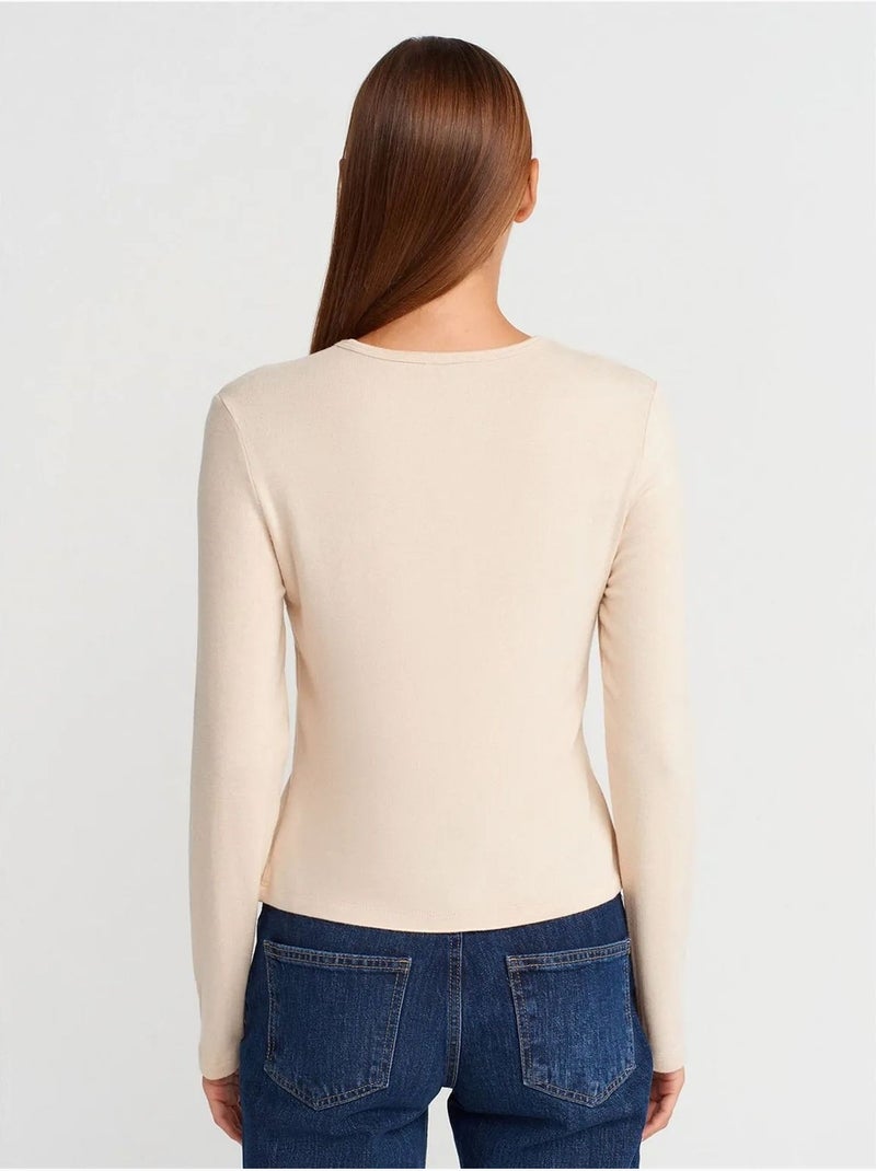Cardigan côtelé à col rond et boutons dilvin Beige argile - Kiabi