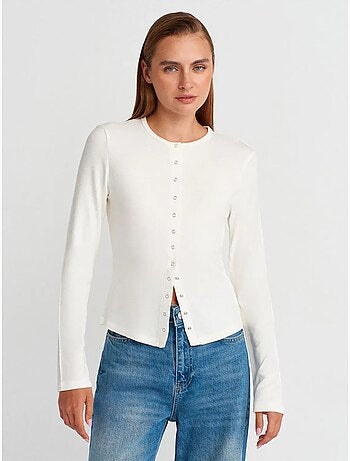 Cardigan côtelé à col rond et boutons dilvin