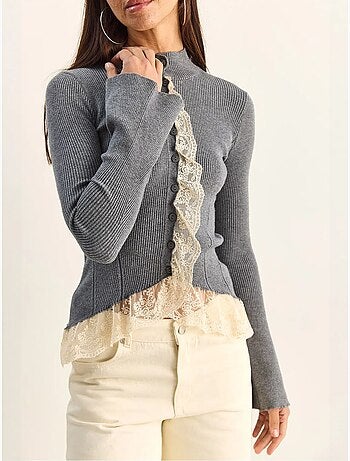 Cardigan côtelé à demi col roulé lucci