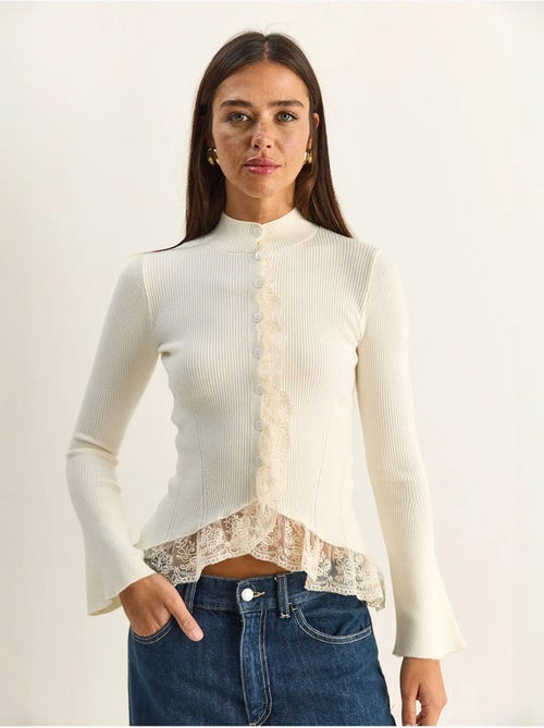 Cardigan côtelé à demi col roulé lucci - Kiabi