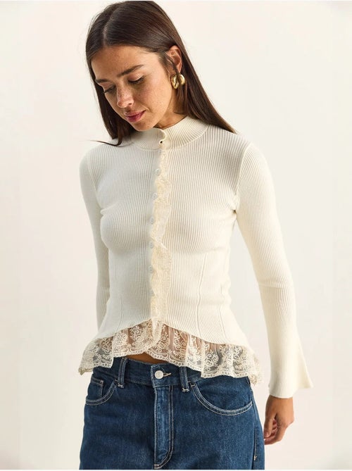 Cardigan côtelé à demi col roulé lucci - Kiabi