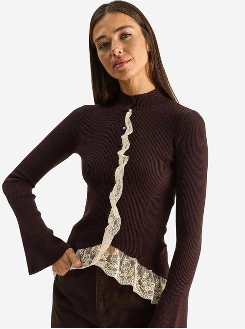Cardigan côtelé à demi col roulé lucci - Kiabi