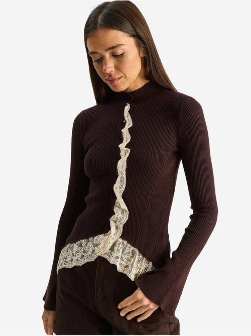 Cardigan côtelé à demi col roulé lucci - Kiabi