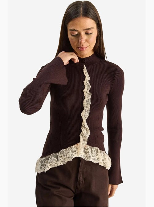 Cardigan côtelé à demi col roulé lucci - Kiabi