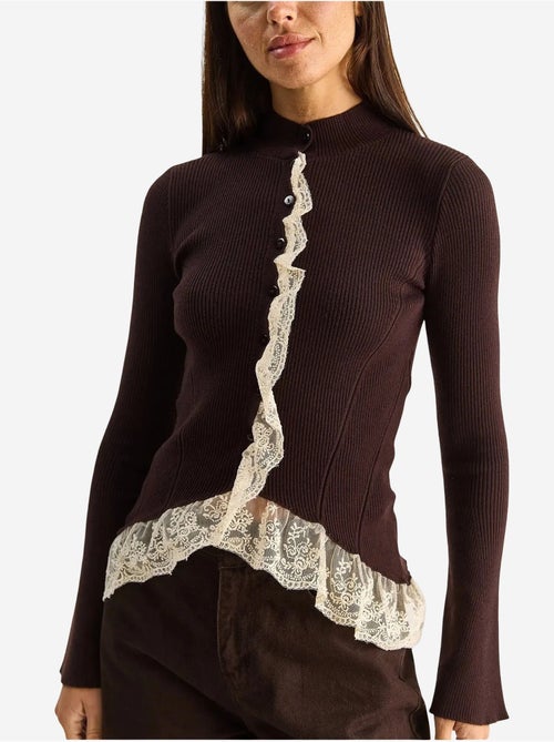 Cardigan côtelé à demi col roulé lucci - Kiabi