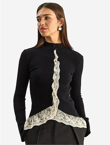 Cardigan côtelé à demi col roulé lucci