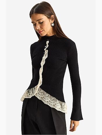 Cardigan côtelé à demi col roulé lucci