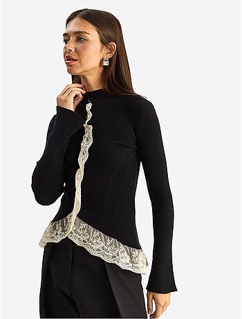 Cardigan côtelé à demi col roulé lucci
