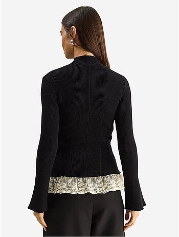 Cardigan côtelé à demi col roulé lucci