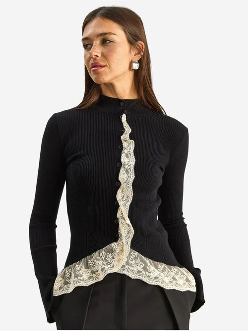 Cardigan côtelé à demi col roulé lucci - Kiabi