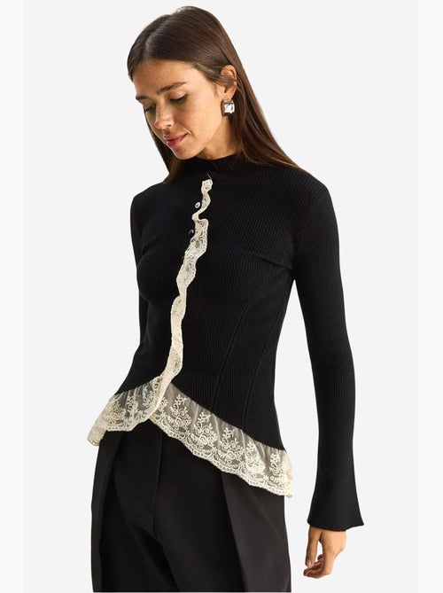 Cardigan côtelé à demi col roulé lucci - Kiabi