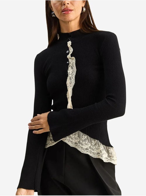 Cardigan côtelé à demi col roulé lucci - Kiabi