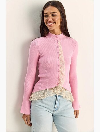 Cardigan côtelé à demi col roulé lucci
