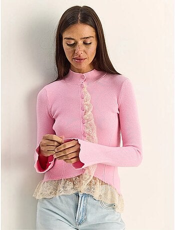 Cardigan côtelé à demi col roulé lucci