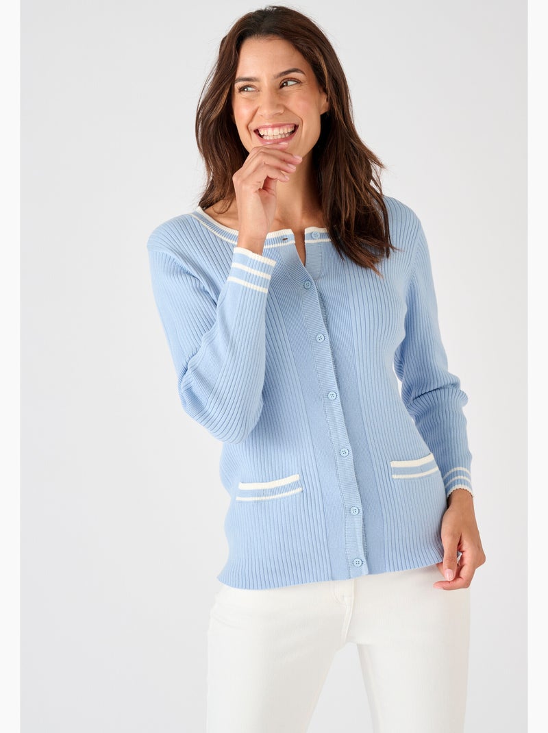 Cardigan côtes plates fantaisie - Damart Bleu - Kiabi