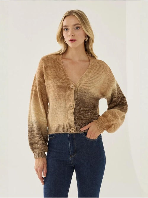Cardigan coupe décontractée à col en V dégradé - Kiabi Cardigan coupe décontractée à col en V dégradé - Kiabi