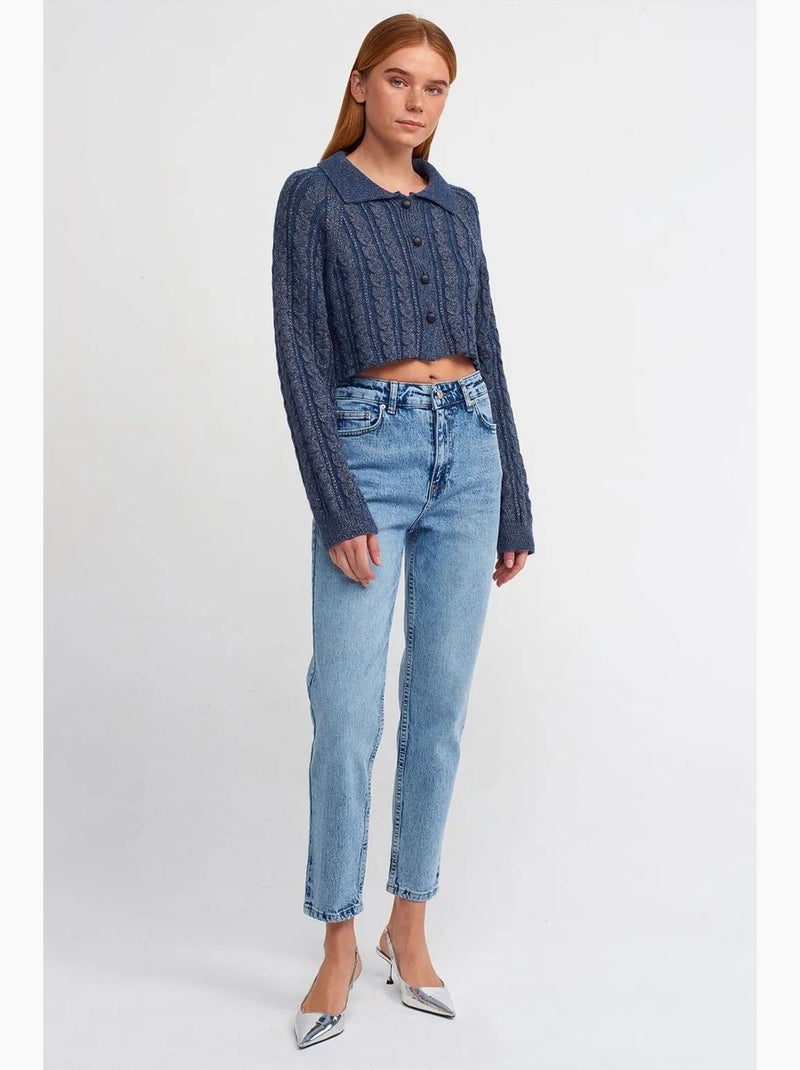 Cardigan court à torsades et boutons dilvin Bleu marine - Kiabi