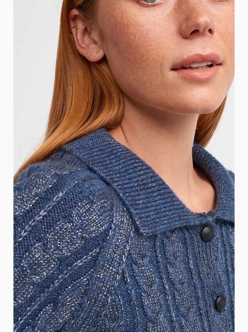 Cardigan court à torsades et boutons dilvin Bleu marine - Kiabi