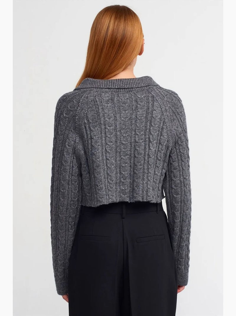 Cardigan court à torsades et boutons dilvin Gris Noir - Kiabi