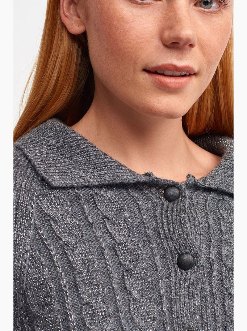 Cardigan court à torsades et boutons dilvin Gris Noir - Kiabi